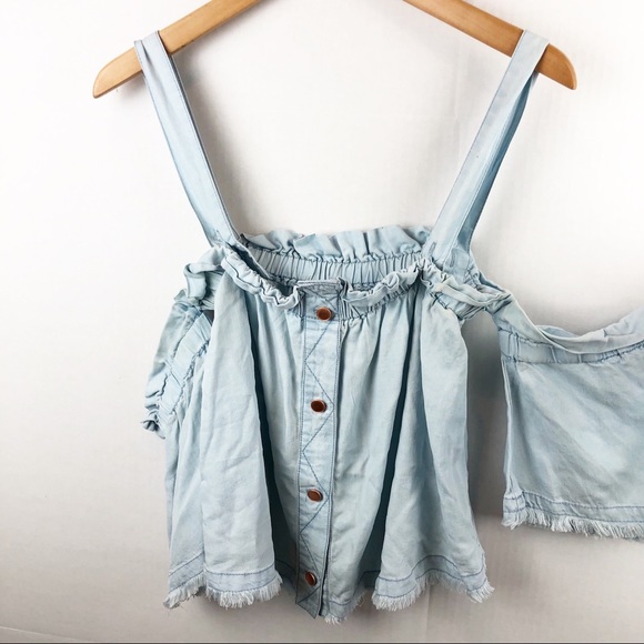 R + J Couture Light Chambray Cold Shoulder M - Picture 1 of 7